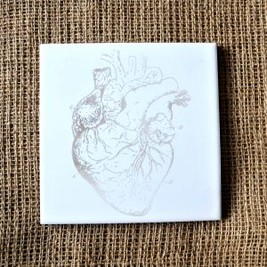 White ceramic Tile with Anatomical-Heart- laser etched